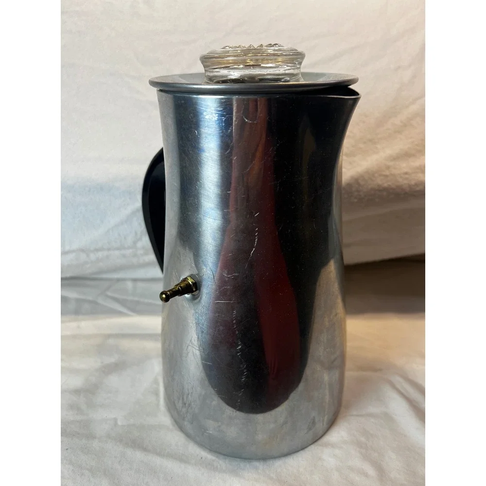 Vintage Stainless Steel Stovetop Coffee Percolator with Glass Knob Lid 9.5‎ Inch